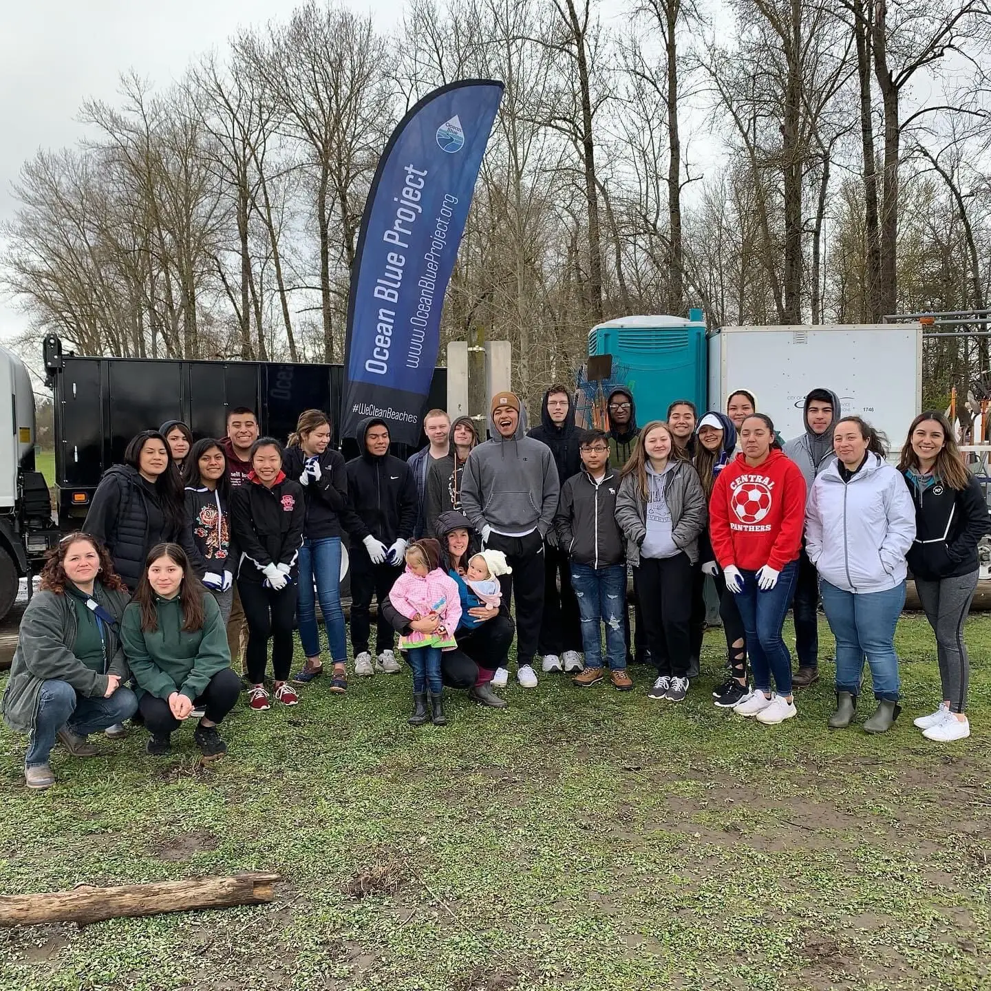group of students with ocean blue project